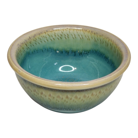 Other - Studio Art Pottery Water Banks Bowl 5" Signed Blue Green Golden Yellow Signed